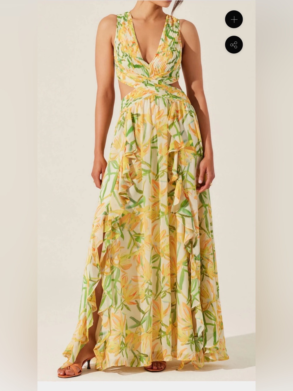 ASTR The Label Noya Dress- Yellow Green Floral Size Large NWT